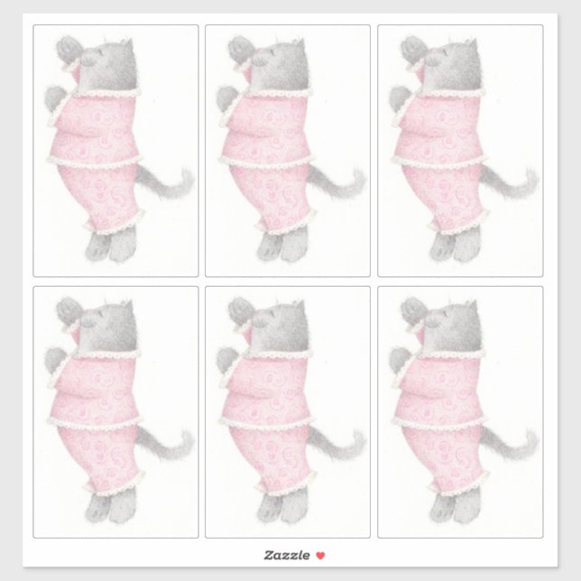 AUTOCOLLANT VINYLE CHAT EN PYJAMA ROSE 35X35CM (Feuille)