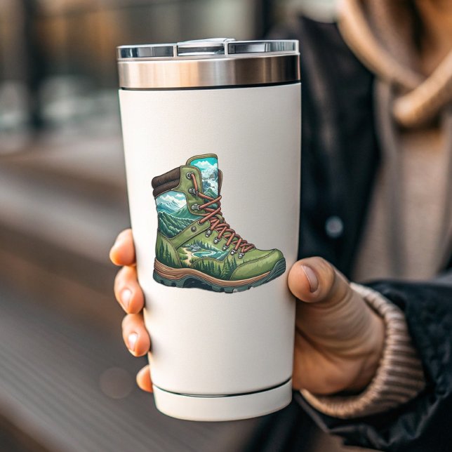 Autocollant vinyle de bottes de randonnée en forêt (Forest Hiking Boot Vinyl Sticker | Die-Cut Sticker)