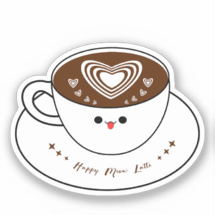 Autocollant vinyle de café Kawaii Meow Latte