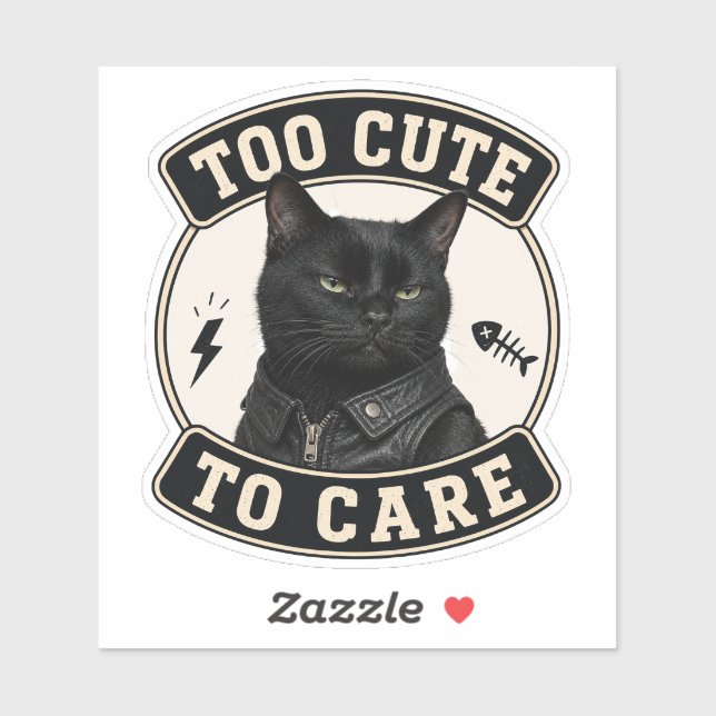 Autocollant vinyle de chat noir cool | Trop mignon (Feuille)