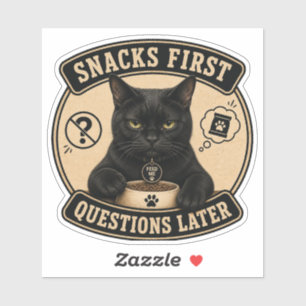Autocollant vinyle de chat noir drôle Snacks Fir
