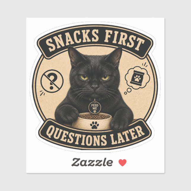 Autocollant vinyle de chat noir drôle | Snacks Fir (Feuille)