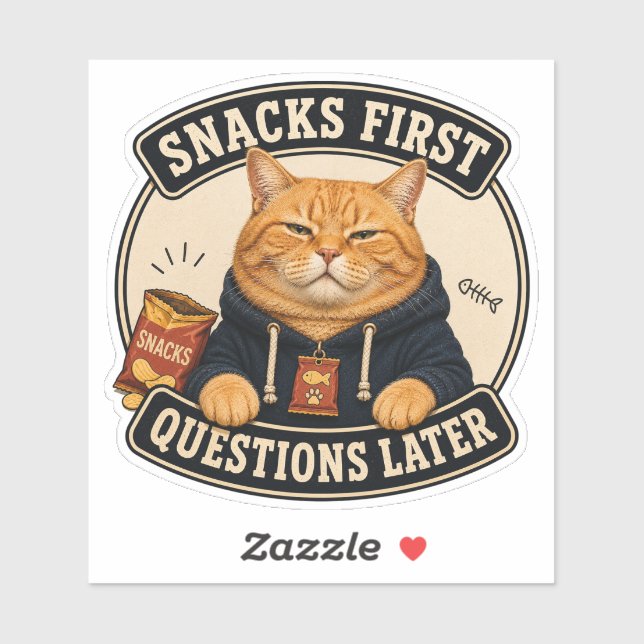Autocollant vinyle de chat orange drôle | Snacks d (Feuille)