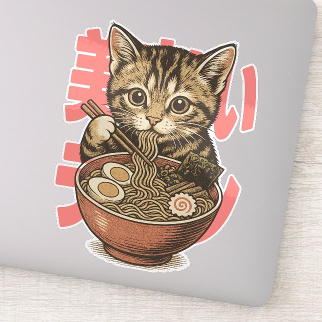 Autocollant vinyle de chaton Yummy Ramen (Détail)