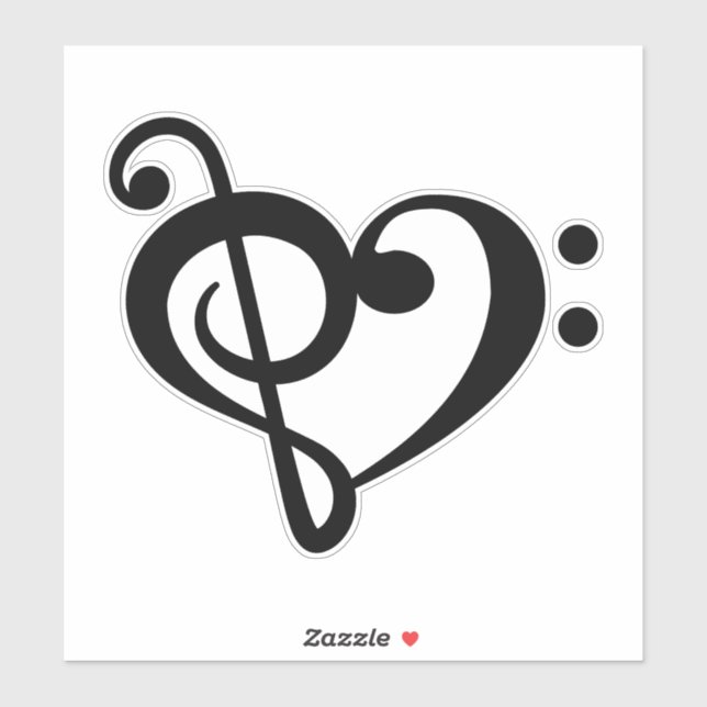 Autocollant vinyle de clé de musique d'amour de cœ (Feuille)