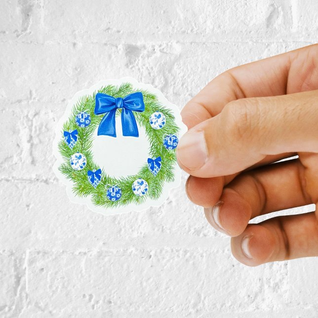 Autocollant vinyle de couronne de Noël de style ch (Chinoiserie christmas wreath removable vinyl sticker)