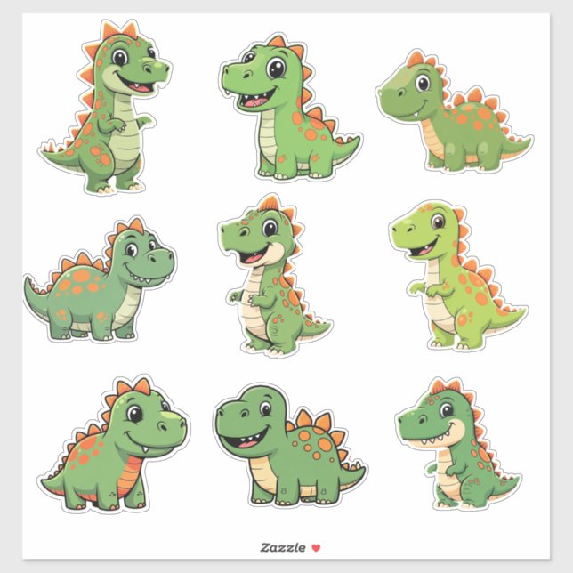 Autocollant vinyle de dinosaure T-Rex vert mignon  (Feuille)