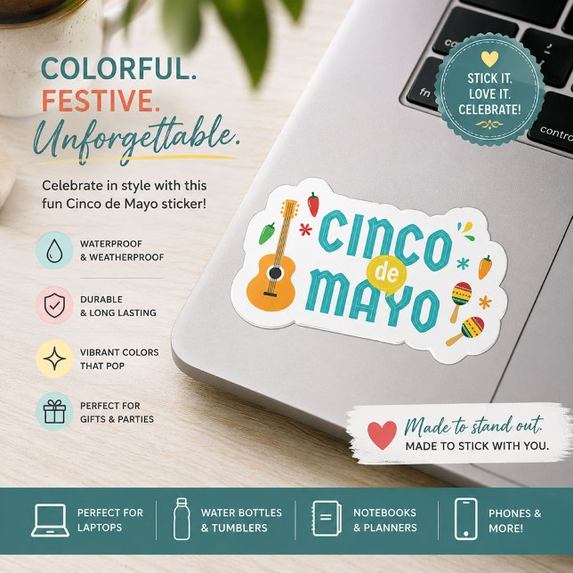 Autocollant vinyle de fête mignonne Cinco de Mayo (Créateur téléchargé)