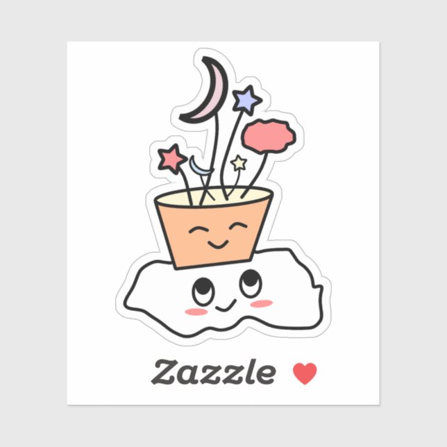 Autocollant vinyle de nuage Kawaii avec un pot de  (Feuille)