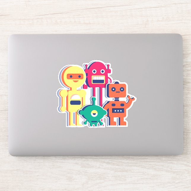 Autocollant vinyle de quatre robots colorés (Ordinateur)