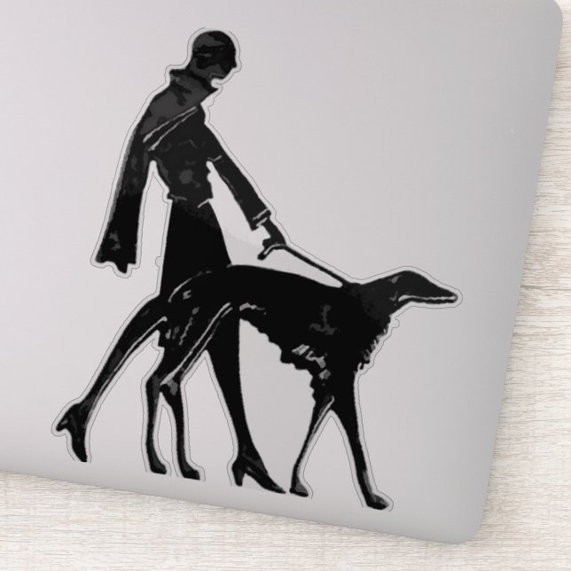 Autocollant vinyle découpé Art Déco Lady et Borzoi (Détail)