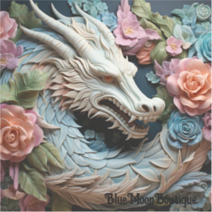 Autocollant vinyle découpé sur mesure Dragon et fl