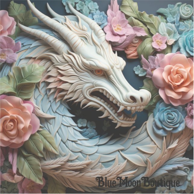 Autocollant vinyle découpé sur mesure Dragon et fl (Devant)