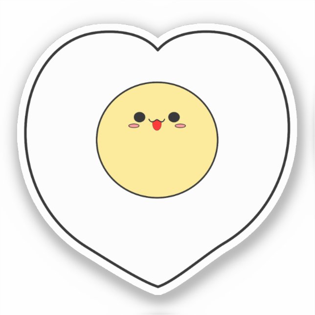 Autocollant vinyle d'œuf frit Kawaii | Forme de cœ (Recto)