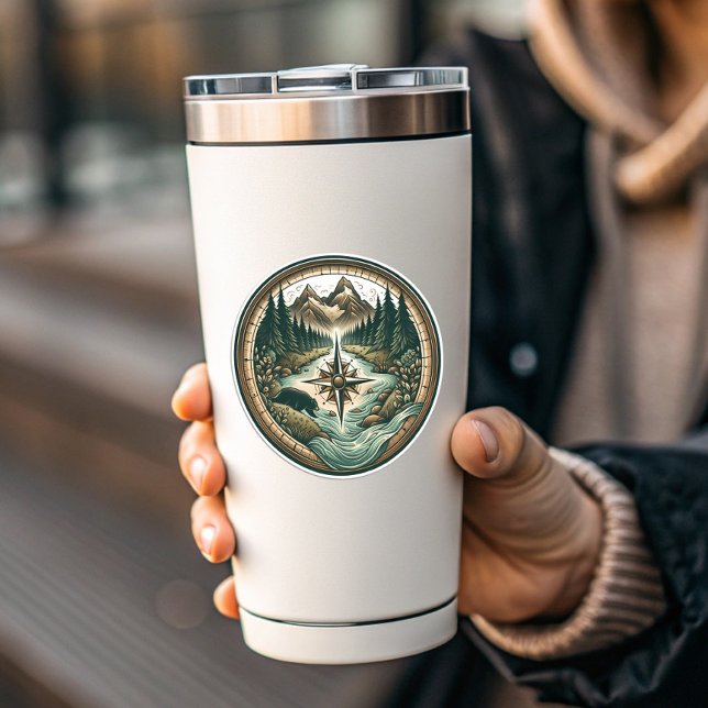 Autocollant vinyle du lac Compass | Autocollant dé (Compass Lake Vinyl Sticker | Die-Cut Sticker by PiggyPrint Stickers)