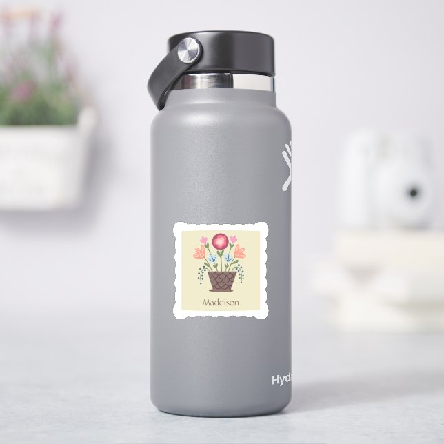 Autocollant vinyle en forme de panier de fleurs d' (HydroFlask)