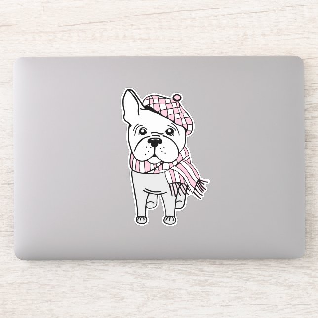 Autocollant vinyle fantaisie hiver bouledogue fran (Ordinateur)