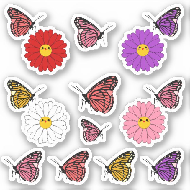 Autocollant vinyle fleur de marguerite kawaii avec (Devant)