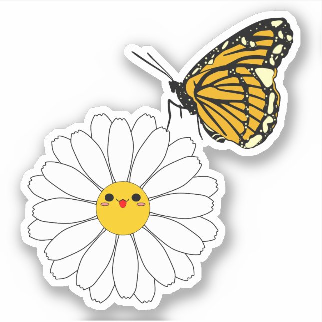 Autocollant vinyle Kawaii Daisy avec papillon (Devant)