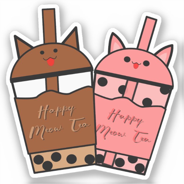 Autocollant vinyle Kawaii Duo Meow Tea (Recto)