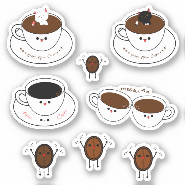 Autocollant vinyle Kawaii Meow Coffee (Devant)