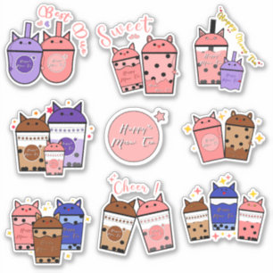 Autocollant vinyle Kawaii Meow Tasse à thé