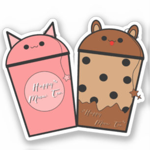 Autocollant vinyle Kawaii Meow Tea