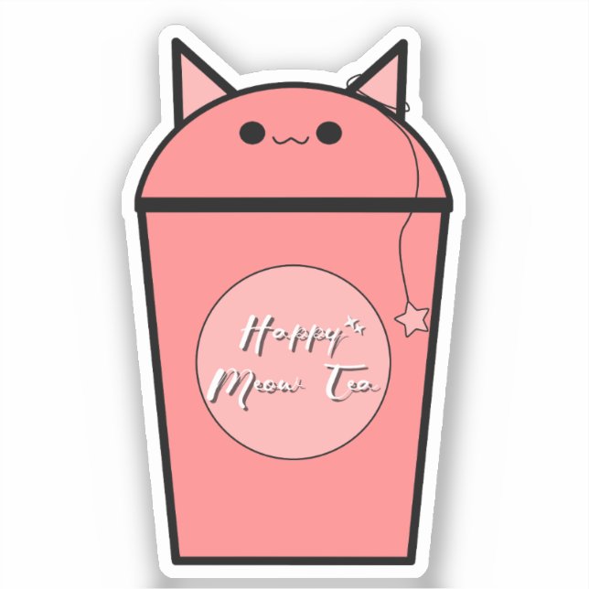 Autocollant vinyle Kawaii Strawberry Meow Tea (Recto)