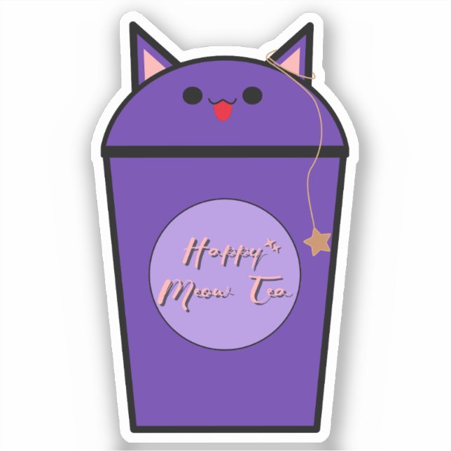 Autocollant vinyle Kawaii Taro Meow Tea (Recto)