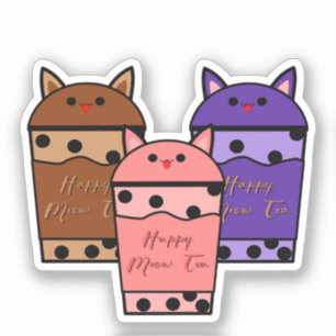 Autocollant vinyle Kawaii Trio Meow Tea