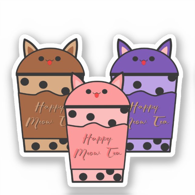 Autocollant vinyle Kawaii Trio Meow Tea (Recto)