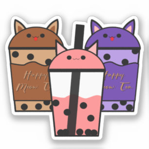Autocollant vinyle Kawaii Trio Meow Tea