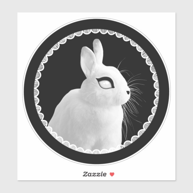 Autocollant vinyle kiss-cut lapin blanc étrange (Feuille)