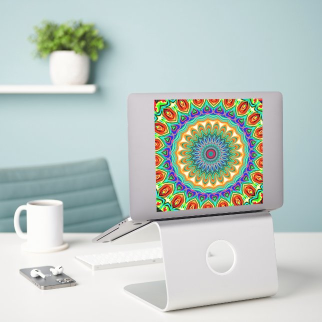 Autocollant vinyle mandala coloré (Ordinateur portable sur le bureau)