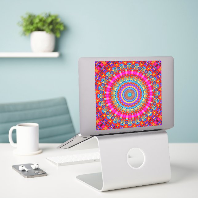Autocollant vinyle mandala coloré (Ordinateur portable sur le bureau)