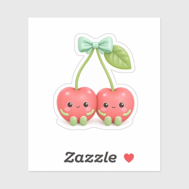 Autocollant vinyle paire de cerises mignonnes Kawa (Feuille)
