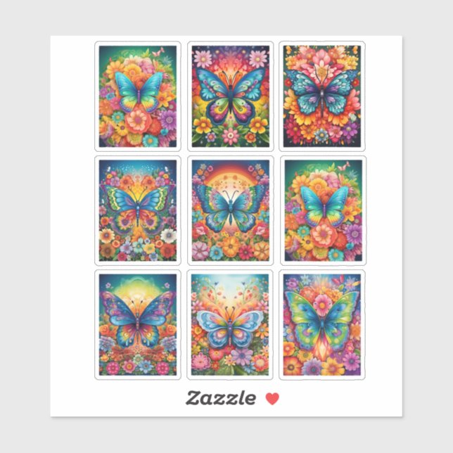 Autocollant vinyle papillon arc-en-ciel (Feuille)