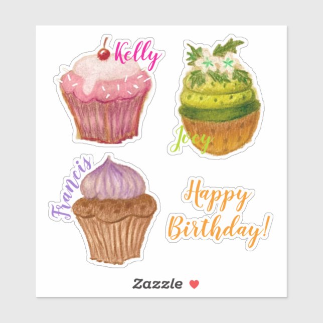 Autocollant vinyle personnalisé Cupcake Joyeux Ann (Feuille)