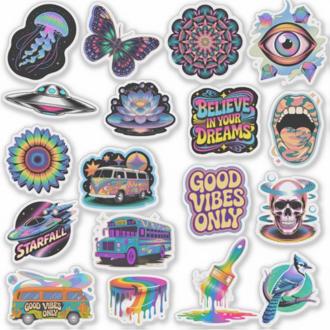 Autocollant vinyle sur mesure Art Hippie Tripant (Devant)