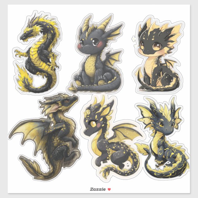 Autocollant vinyle sur mesure Dragons Noir & Or (Feuille)