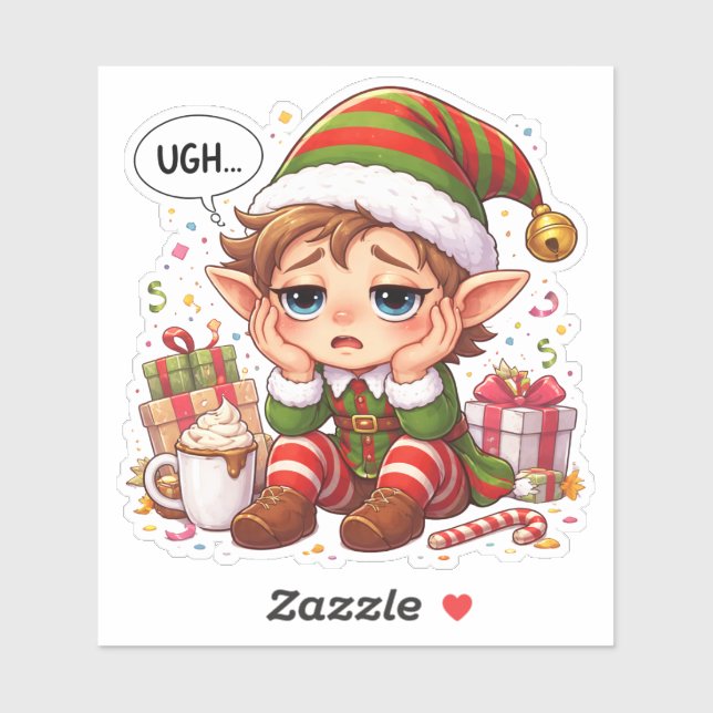 Autocollant vinyle sur mesure Elfe fatigué sociale (Feuille)