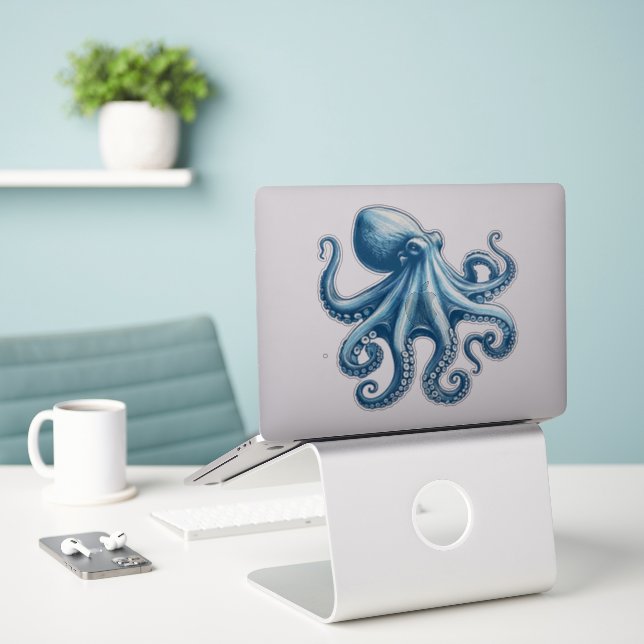 Autocollant vinyle sur mesure Poulpe nautique (Ordinateur portable sur le bureau)