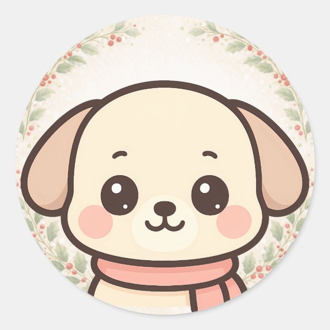 Autocollant Visage de Chiot Kawaii Mignon (Devant)