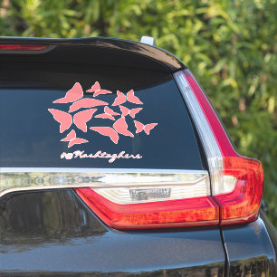 Autocollant voiture papillons rose blanc