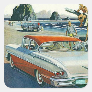 Autocollant Voiture Vintage Auto Rouge Blanc Plage