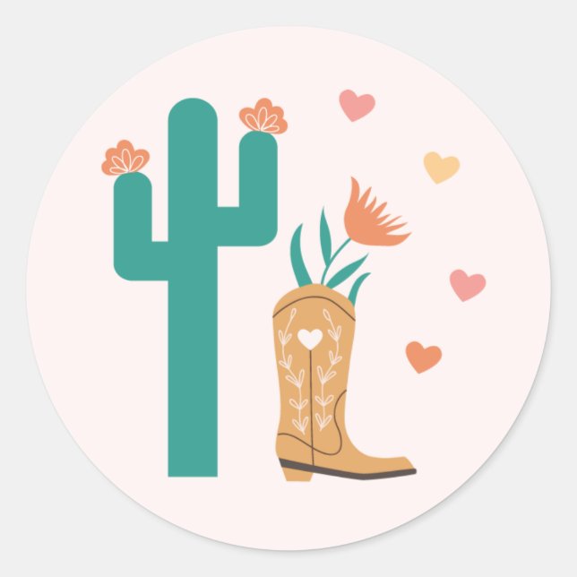 Autocollant Western Boho Boot & Cactus (Devant)