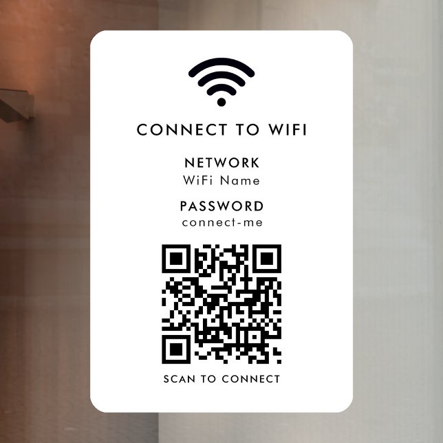 Autocollant WiFi pour vitre | Décalque vinyle pour (Wi-Fi window cling vinyl decal with interactive QR code, connecting visitors seamlessly to your WiFi)