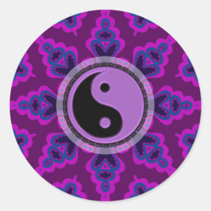 Autocollant Yin Yang à fleurs géométriques violett