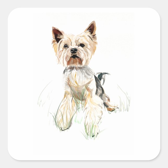 Autocollant Yorkie, Yorkshire Terrier Heureux (Devant)