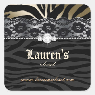 Autocollant Zèbre de Mode Dentelle Or Argent Carré
